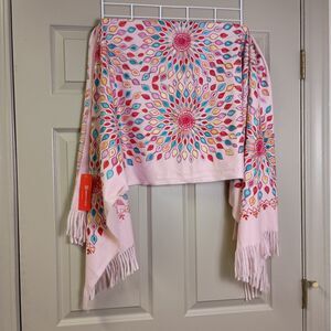 Urban Coco Scarf Embroidered Tassel Pink Sun Design Soft NWT Large